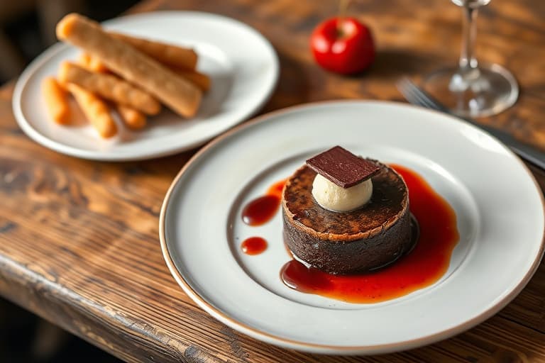 Mørk sjokoladekake med tilført bjørnebærcoulis