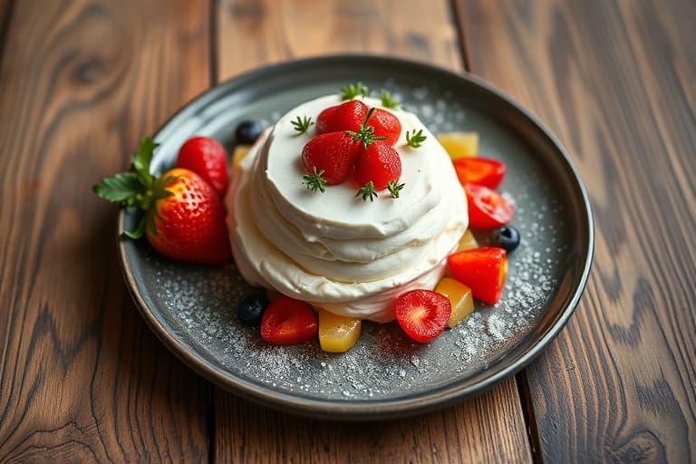 Aprikos- og bringebærpavlova med skivede mandler