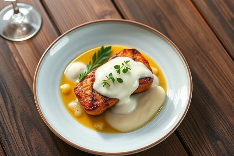 Stekte kamskjell med ovnsbakt hvitløks-sabayon