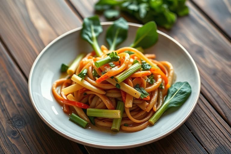 Hot- og syrlige peanøttnudler med bok choy