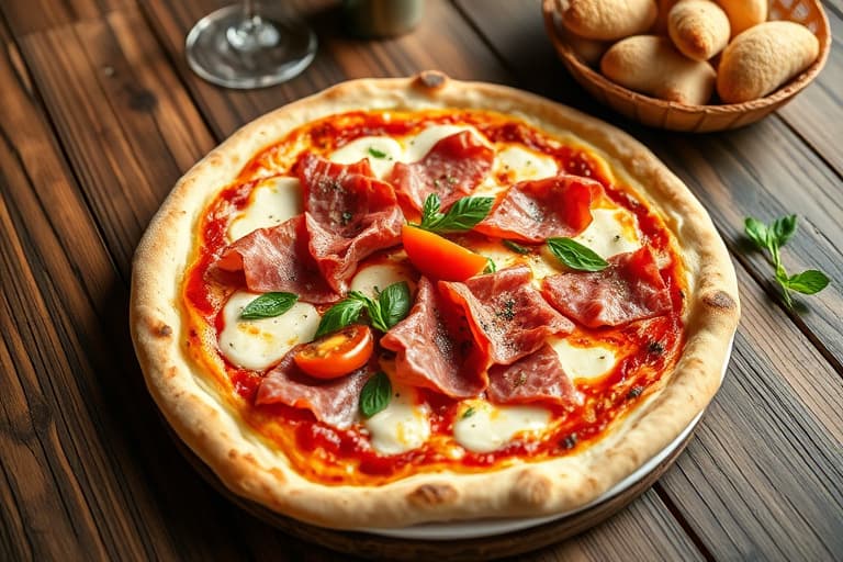 Fersken-, prosciutto- og geitostpizzaer