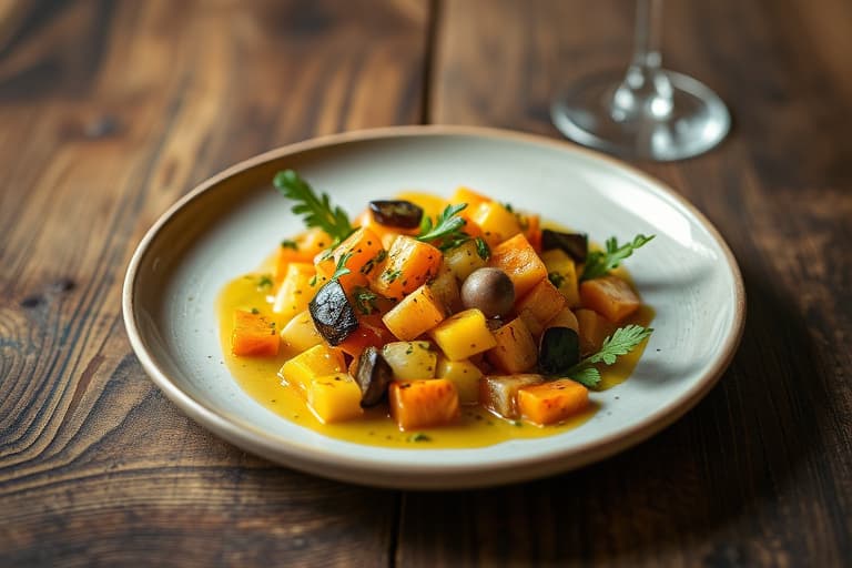 Ristet squash-, kastanje- og cikoriasalat med tranebærvinaigrette