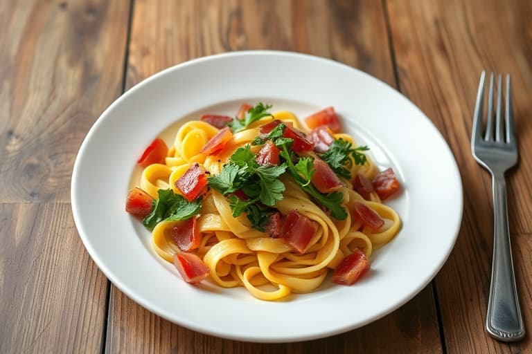 Pappardelle med ruccola og prosciutto