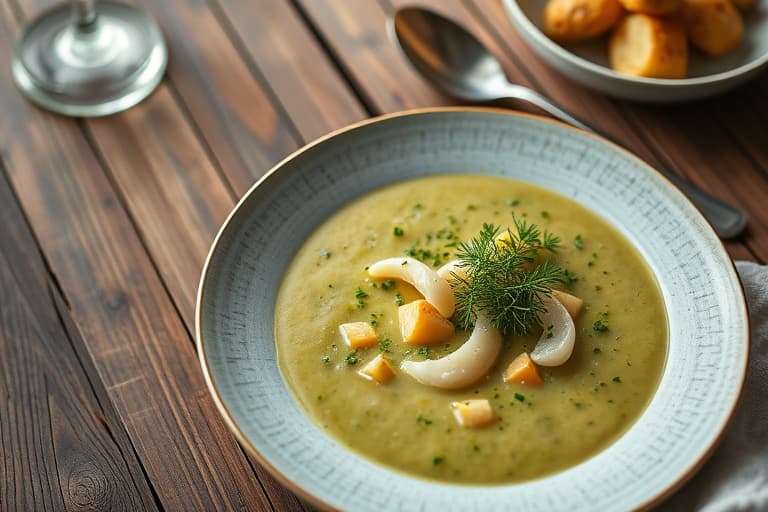 Grønn kyllingsuppe med dillmatzo-kuler