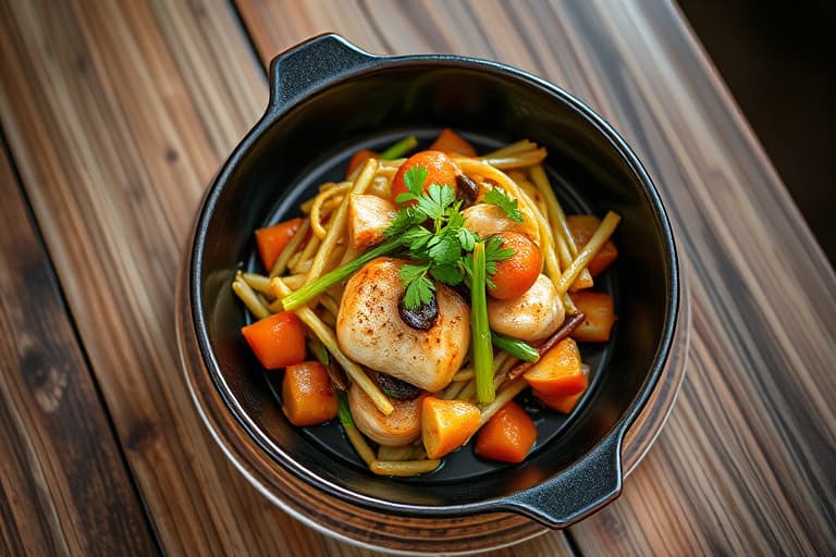 Sesam-kylling og asparges stekt i wok