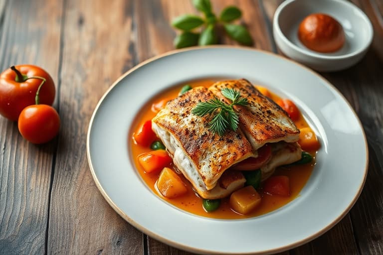 Bakt rød snapper med tomat, appelsin og safran