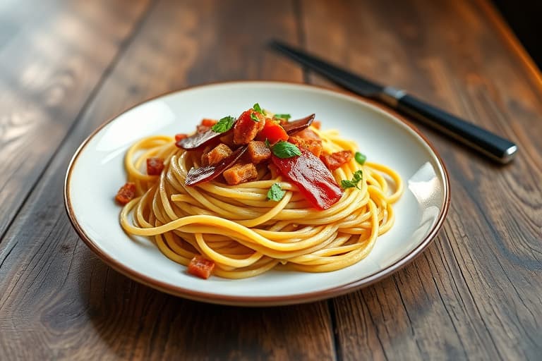 Pasta med pancetta og erter