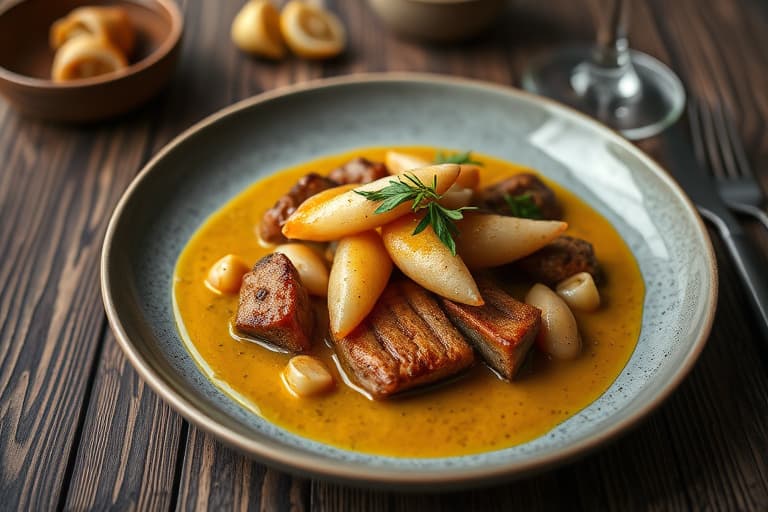 Svinekjøttkotelett med eplesaus, sauterte epler og løk