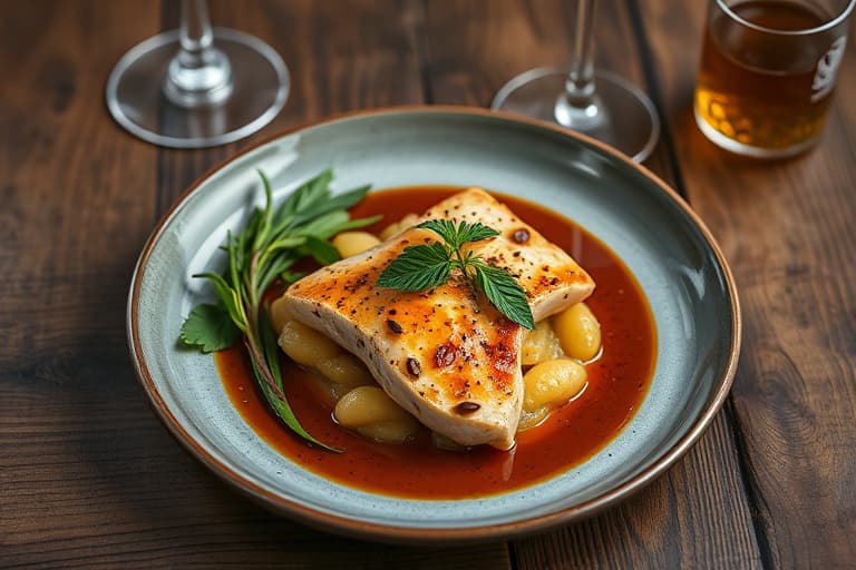 Svinekam med potetmos, rosenkål og en sopp-Madeira-saus