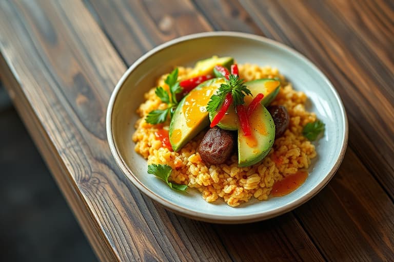 Avokado og ristet mais med ovnsbakte paprika, vannkresse og bringebær-sennepsvinaigrette