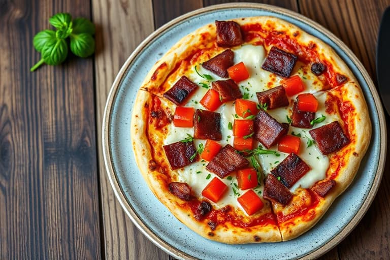 BBQ-rekepizza med løk, bacon og Jack-ost, blåmuggost-kålsalat