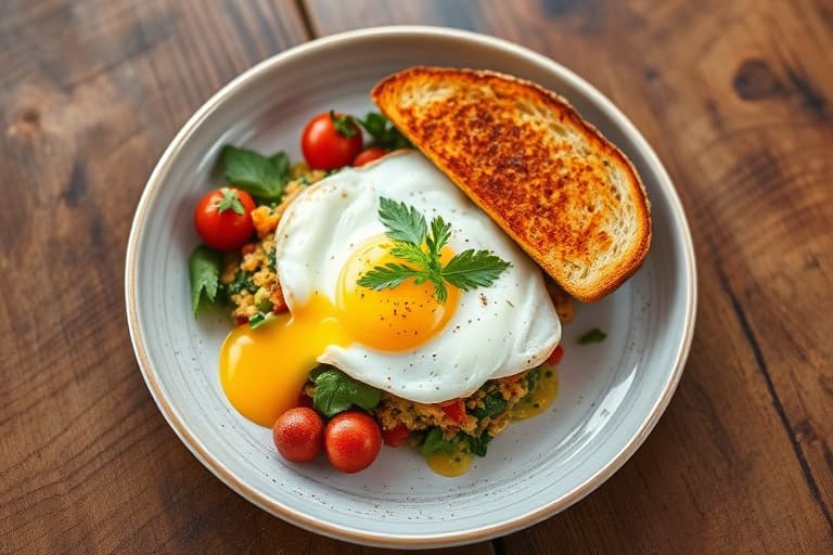 Grønne egg og skinke med Italtots og hvitløksostet toast