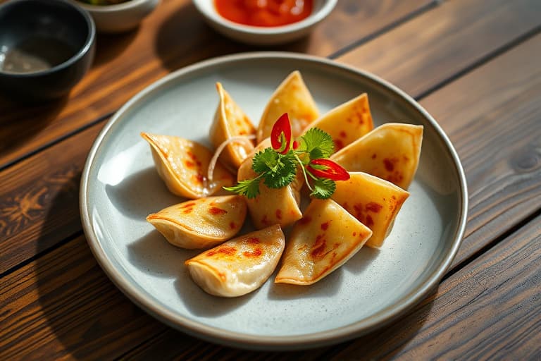 Reke- og vannkastanjepotstickers (Guo Tieh)