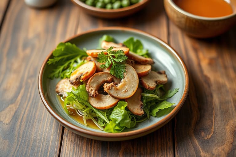 Grillet shiitakesalat med mizunasalat og ponzusaus