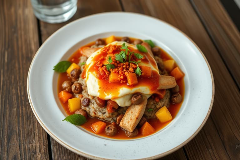 Yoghurtkrydret potetmos med chipotle-chili, geitost og karamelliserte sjalottløk