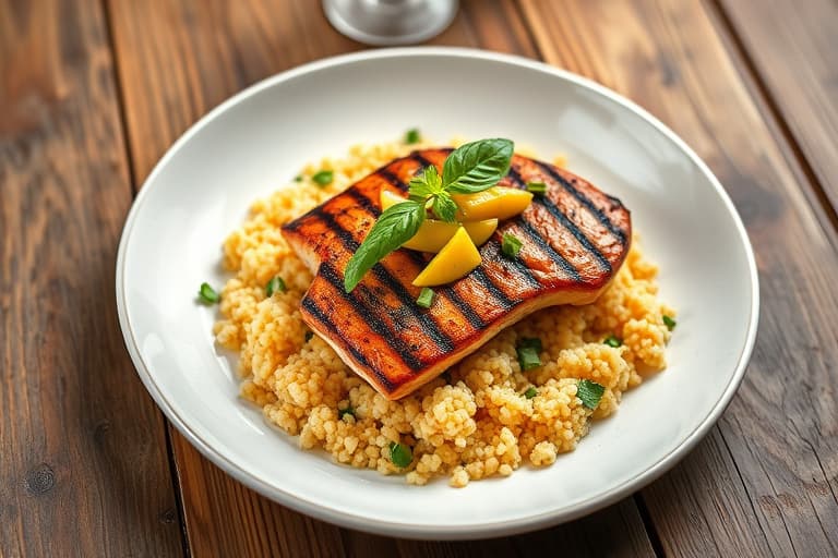 Krydrede grillede svinekoteletter med avokado- og mangosalsa over couscous