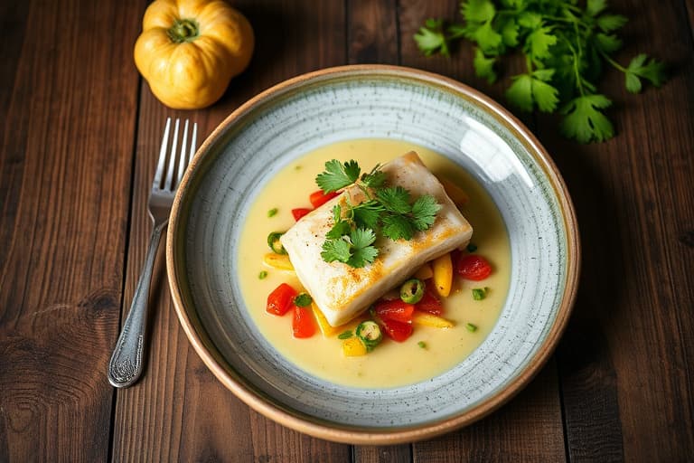 Halibut seviche med rødløk, appelsin og koriander