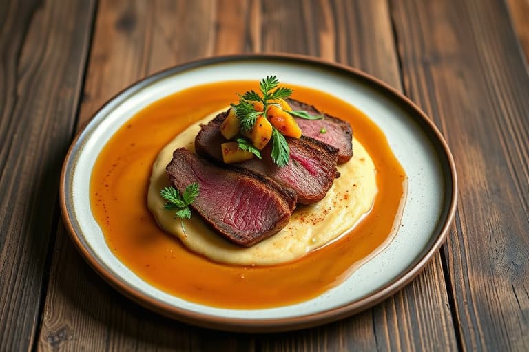 Balinese Duck with Root Vegetable Puree and Warm Exotic Fruit Salsa