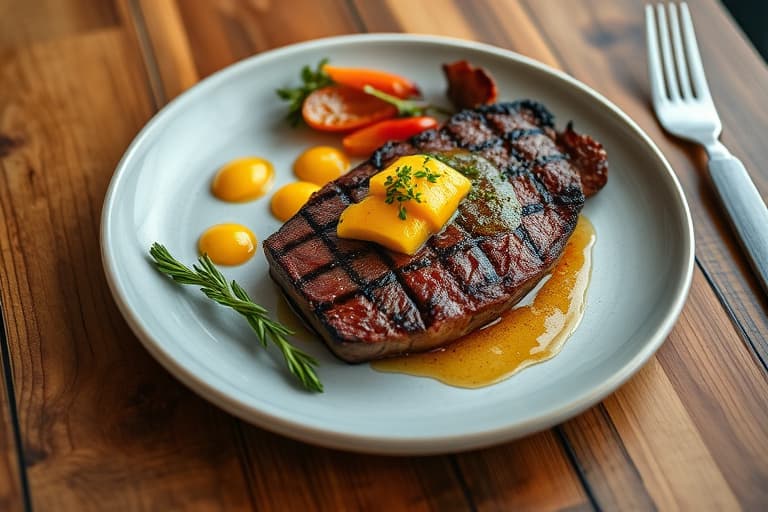 Hoisin BBQ-steak på pinne med ananassalsa