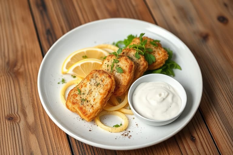 Dijon-coated kyllingstrimler med knasekjeks og hvete-germ, servert med ranch-dipp