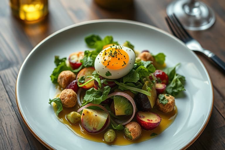 Bistro-salat med posjerte egg