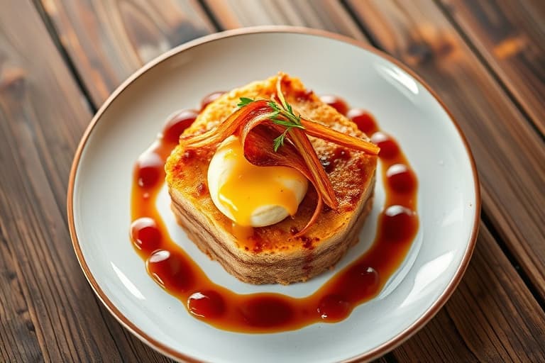 Sprø hash brown-kake med sylteagurkede rødløk og fløtekrem med vårløk