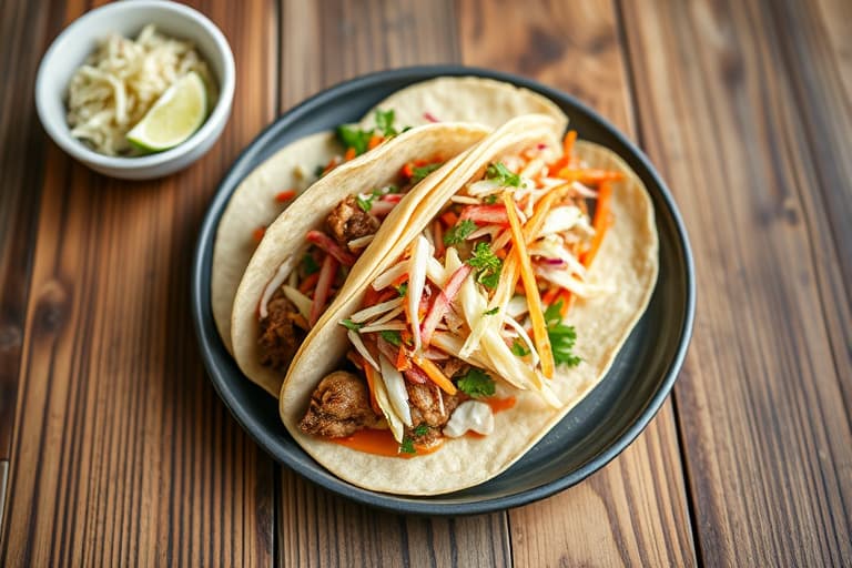 Koreanske biff-bulgogi-tacos med kimchéslaw