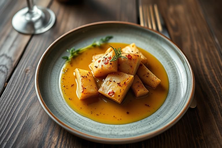 Svinekjøttkotelett med eplesaus laget av eplemost og stekte epler og løk