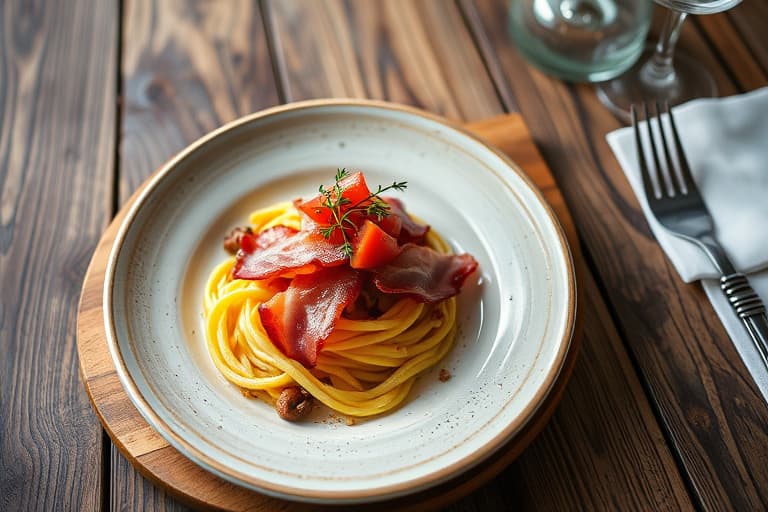 Røkt bacon-, pære- og vaktel-farotto