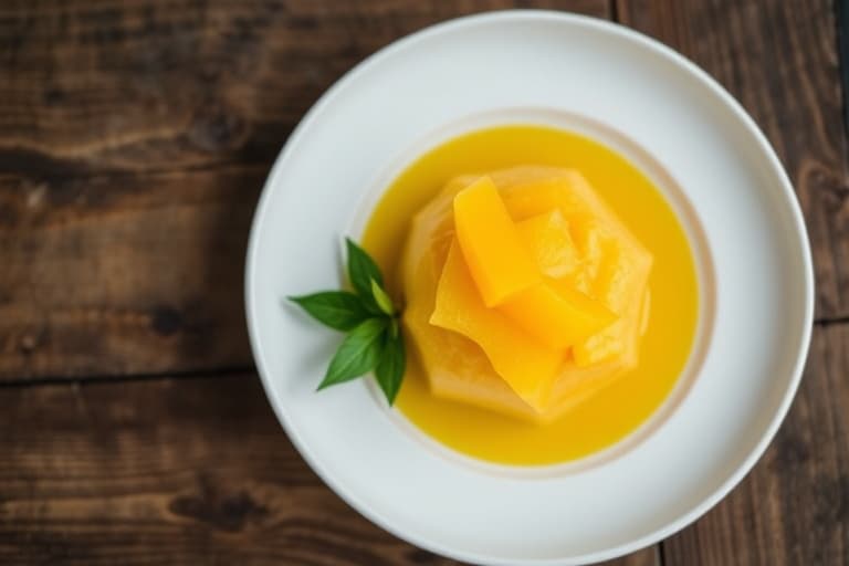 Mango-sorbet med tropisk frukt-macedoine