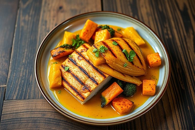 Grillede maine-hummerhaler med curry-mango-smør og grønn papayasalat