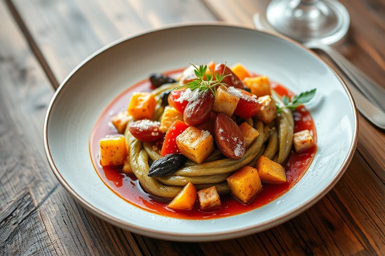 Moderne safranris med kylling, reker, sukkererter og snegler