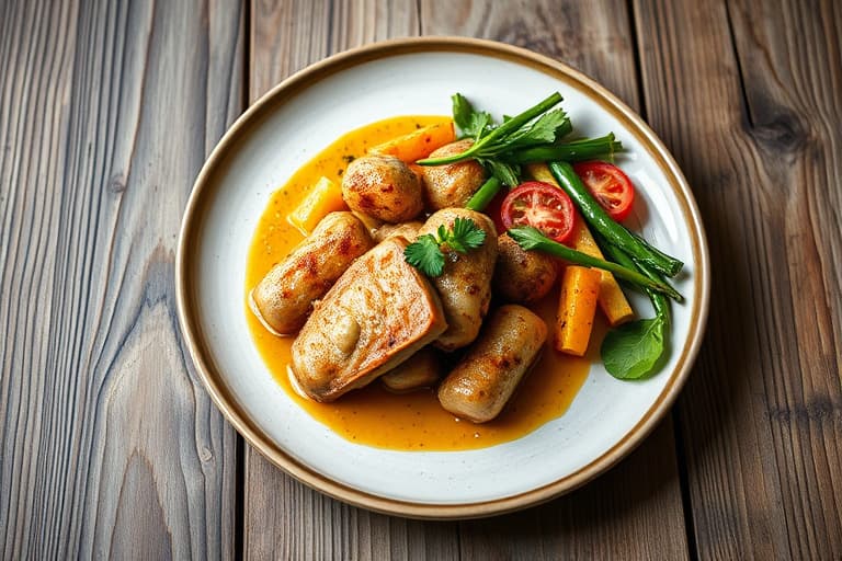 Krydrete pølse- og kjøttdeiglapper med italiensk grillsaus