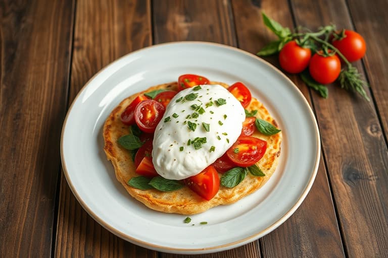 Grillet flatbrød med ricottaost, ferske tomater, oregano og ovnsbakt hvitløkolje