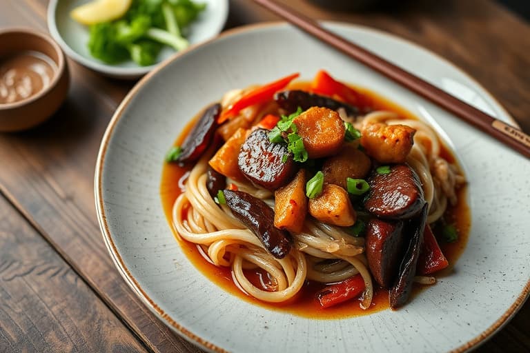 Hong Kong-stilen nudler med kylling og grønnsaker