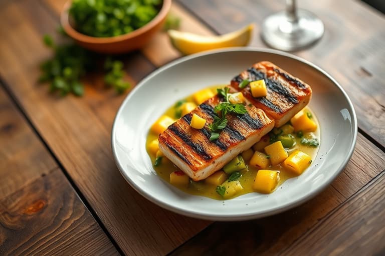 Sterk Chilimaribert Grillet Svinestek med Avokado- og Mangosalsa over Kuskus