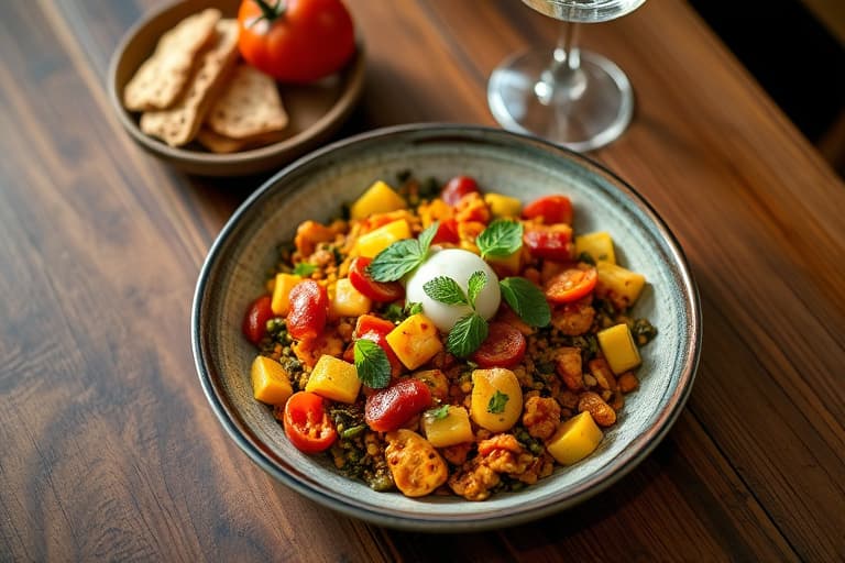 Vegetarisk paella med chorizo og kanin