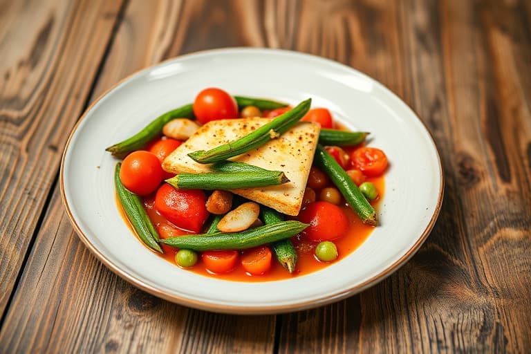 Okra, løk og tomatsuppe