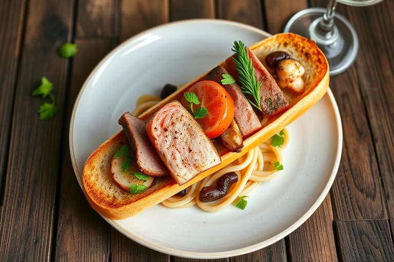 Italiensk skivet kylling- og svinekjøttpølse i baguette