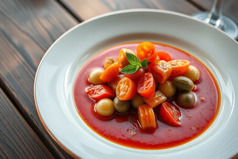 Ovnsbakt tomat-, sopp- og rekesuppe