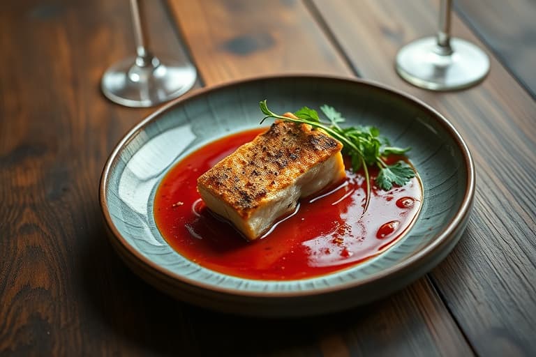 Champagneskrelte kamskjell med rød peppersaus