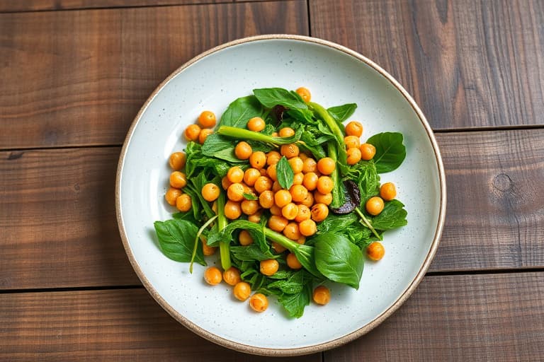 Blandet grønn salat og haricots verts med hasselnøttvinaigrette