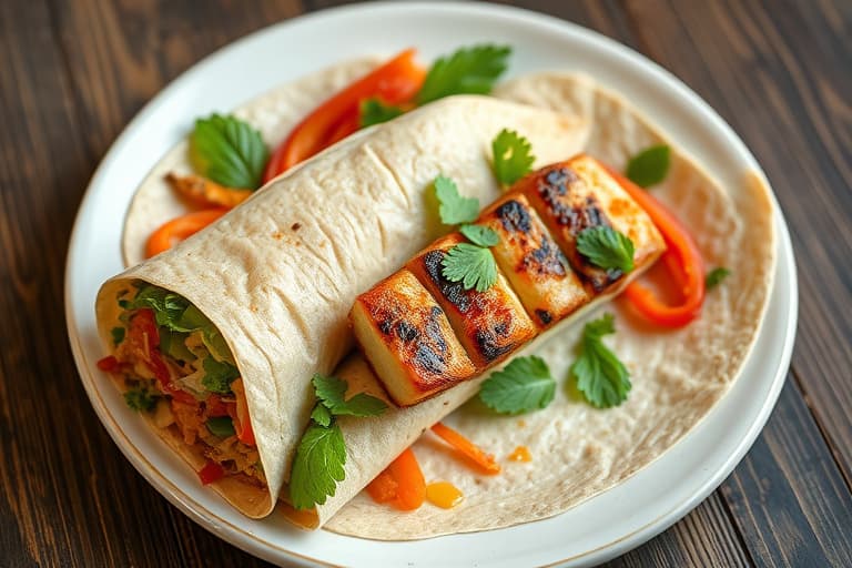 Banhmi-wrap med vietnamesk grillet svinekjøtt, syltede gulrøtter og mynte