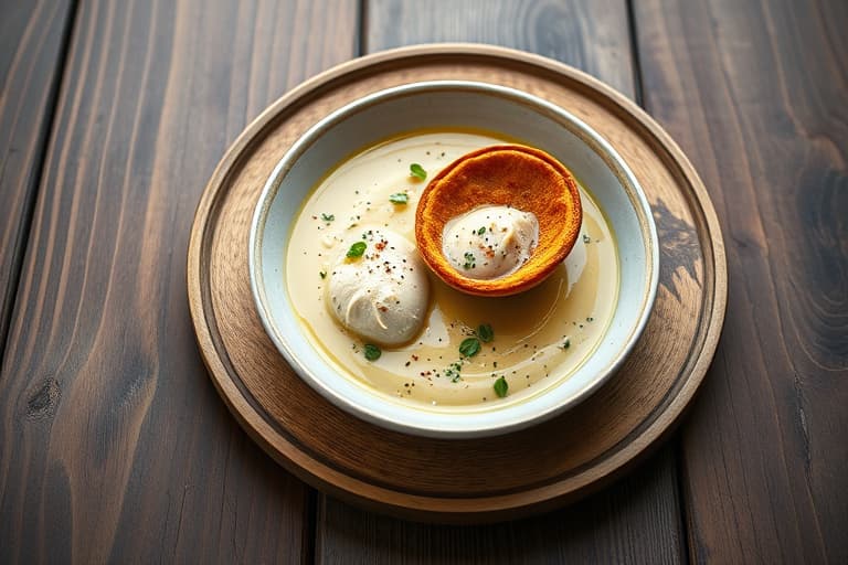 Smøraktig babypurésuppe med panerte brødskiver som er grillet på pannen
