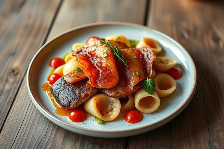 Spansk langsomt kokt skinke med sherryeddik og tomatsalat Salpicon de Jamon