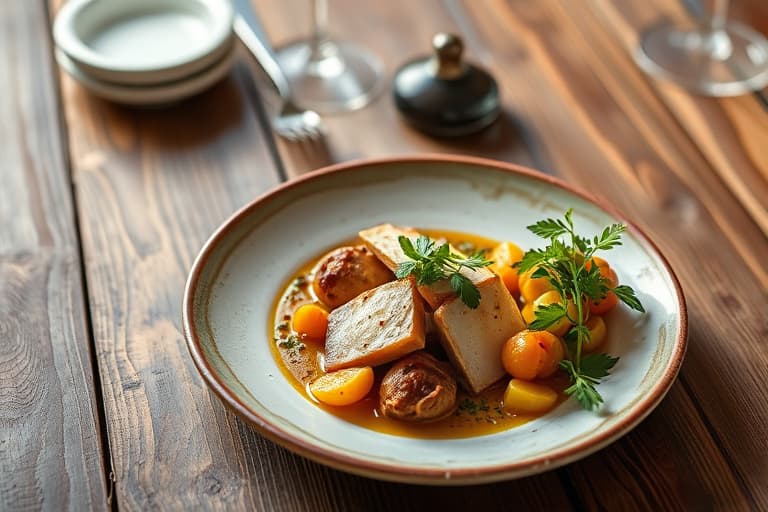 Øst møter Portugal Alentejana  
Svinekjøtt og blåskjell  
Øst møter veststil