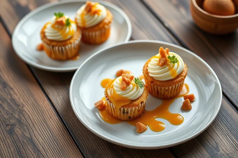 Saltede karamellcupcakes med pekannøtt-kokosnøtt-brittle-smultring og karamell-swiss-bårekrem