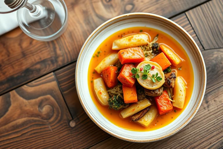 Stekt and med femkrydder, servert med snøerter og vannkreps.