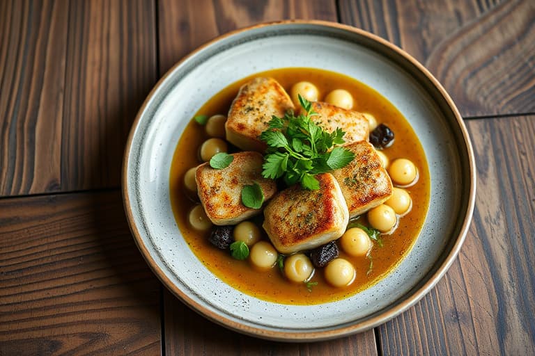 Pannestekte sjøkreps med puré av pastinakk, babykarameller, ruccola og balsamico-reduksjon