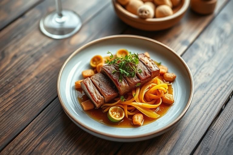 Sesam-teriaki  
Honningglasert svineribbe